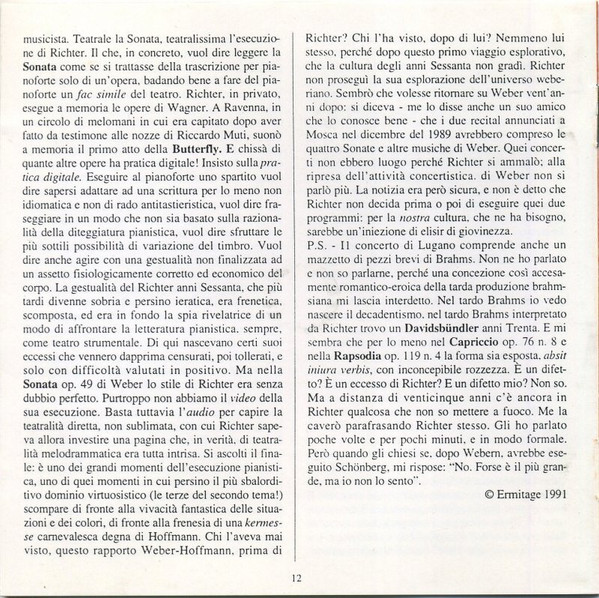 Sviatoslav Richter , Carl Maria von Weber - Johannes Brahms - Sergei Prokofiev - Weber - Brahms - Prokofiev | Ermitage (ERM 113-2 ADD) - 4 Sviatoslav Richter , Carl Maria von Weber - Johannes Brahms - Sergei Prokofiev - Weber - Brahms - Prokofiev | Ermitage (ERM 113-2 ADD) - 4