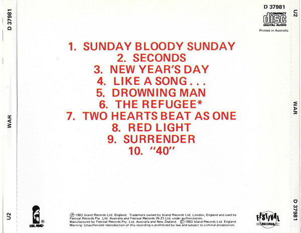 U2 - War CD | Festival Records (D 37981) - 2 U2 - War CD | Festival Records (D 37981) - 2