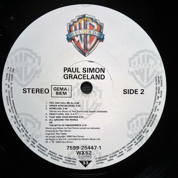 Paul Simon - Graceland | Warner Bros. Records (WX 52) - 4