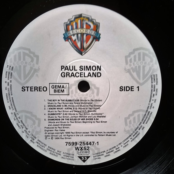Paul Simon - Graceland | Warner Bros. Records (WX 52) - 3