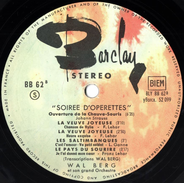 Wal-Berg Orchestra - Soirée D' Opérettes | Barclay (BB 62) - 4