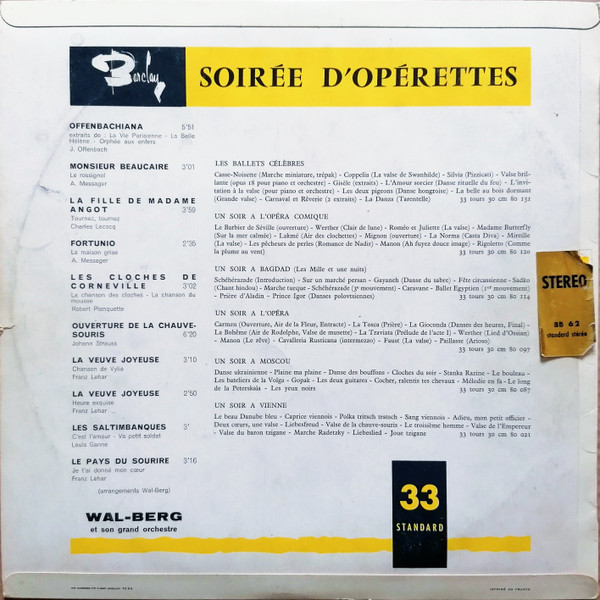 Wal-Berg Orchestra - Soirée D' Opérettes | Barclay (BB 62) - 2