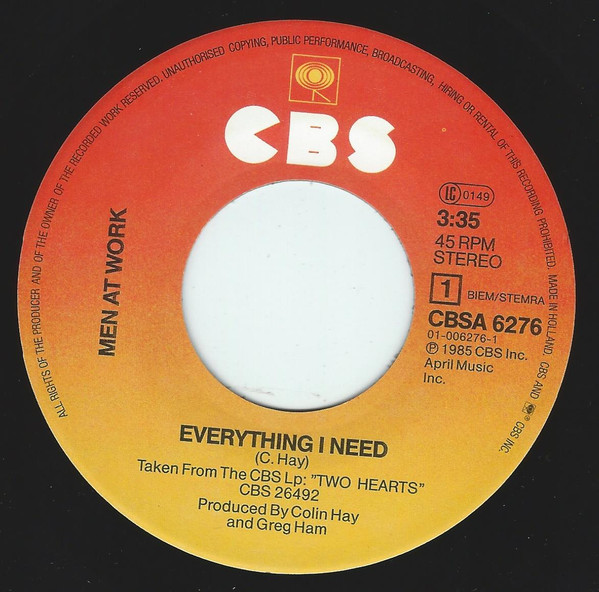 Men At Work - Everything I Need | CBS (CBSA 6276) - 3