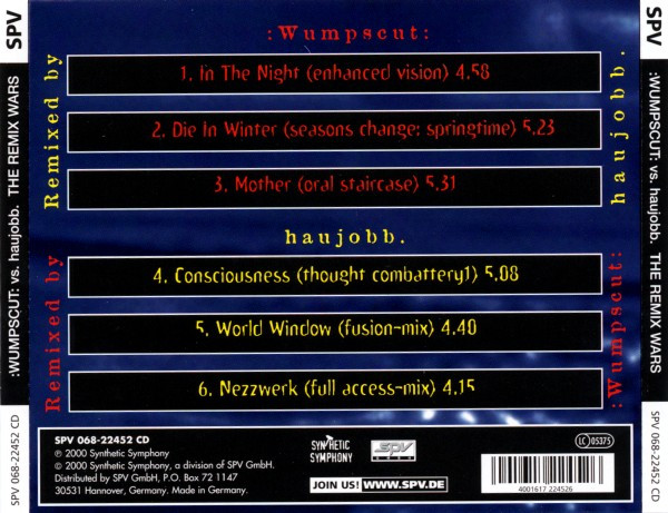 :Wumpscut: vs. Haujobb - The Remix Wars: Strike 1 | Synthetic Symphony (SPV 068-22452 CD) - 2