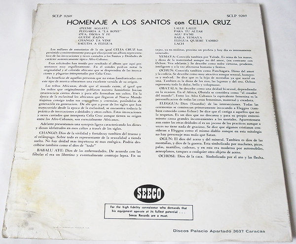 Celia Cruz - Homenaje A Los Santos | Seeco (SCLP - 9269) - 2