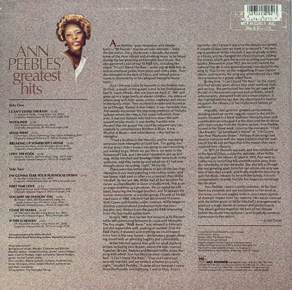 Ann Peebles - Ann Peebles' Greatest Hits | MCA Records (MCA-25225) - 2
