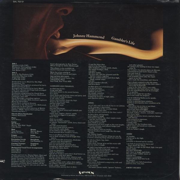Johnny Hammond - Gambler's Life | Salvation (SAL 702 S1) - 2 Johnny Hammond - Gambler's Life | Salvation (SAL 702 S1) - 2