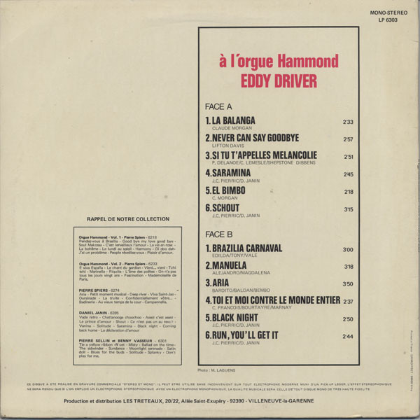 Eddy Driver - A L'Orgue Hammond | Les Tréteaux (LP 6303) - 2