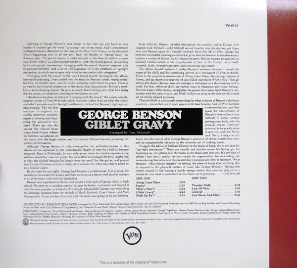 George Benson - Giblet Gravy | Verve Records (314 543 754-2) - 2