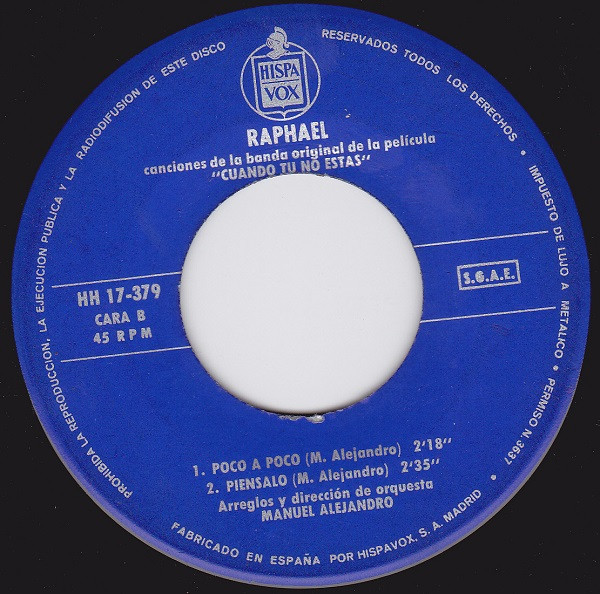 Raphael - Cuando Tú No Estás | Hispavox (HH 17-379) - 4