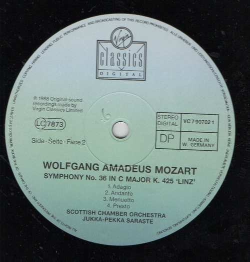 Scottish Chamber Orchestra , Jukka-Pekka Saraste - Wolfgang Amadeus Mozart - Symphonies - No. 35 'Haffner' ・ No. 36 'Linz' ・ No. 32 | Virgin Classics (VC 7 90702-1) - 3