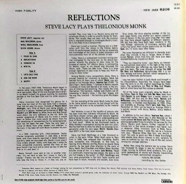 Steve Lacy - Reflections (Steve Lacy plays Thelonious Monk) | New Jazz (NJ 8206) - 2 Steve Lacy - Reflections (Steve Lacy plays Thelonious Monk) | New Jazz (NJ 8206) - 2