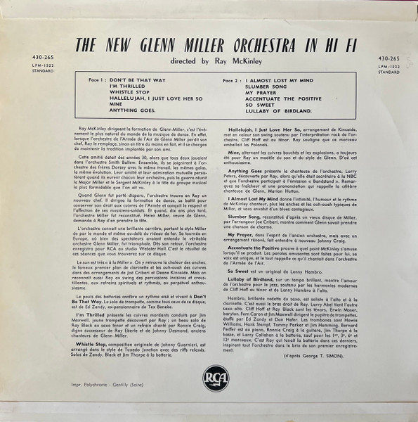 The New Glenn Miller Orchestra Directed By Ray McKinley - The New Glenn Miller Orchestra In Hi Fi | RCA (430-265) - 2 The New Glenn Miller Orchestra Directed By Ray McKinley - The New Glenn Miller Orchestra In Hi Fi | RCA (430-265) - 2
