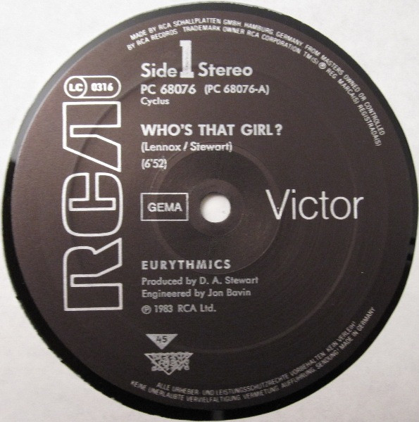 Eurythmics - Who's That Girl? | RCA (PC 68076) - 3 Eurythmics - Who's That Girl? | RCA (PC 68076) - 3