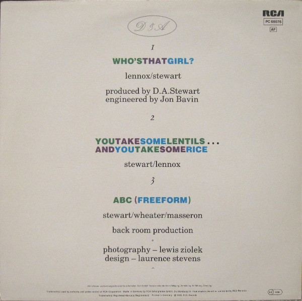 Eurythmics - Who's That Girl? | RCA (PC 68076) - 2 Eurythmics - Who's That Girl? | RCA (PC 68076) - 2