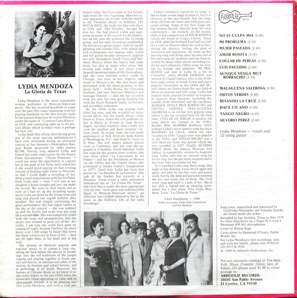 Lydia Mendoza - La Gloria De Texas | Arhoolie Records (3012) - 2 Lydia Mendoza - La Gloria De Texas | Arhoolie Records (3012) - 2