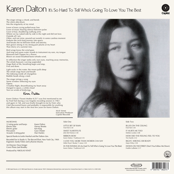 Karen Dalton - It's So Hard To Tell Who's Going To Love You The Best | Elemental Music (700213) - main