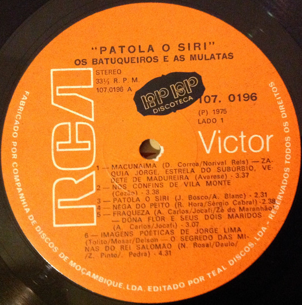 Os Batuqueiros E As Mulatas - Patola O Siri | RCA Victor (107.0196) - 3