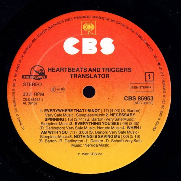 Translator - Heartbeats And Triggers | CBS (CBS 85953) - 3 Translator - Heartbeats And Triggers | CBS (CBS 85953) - 3
