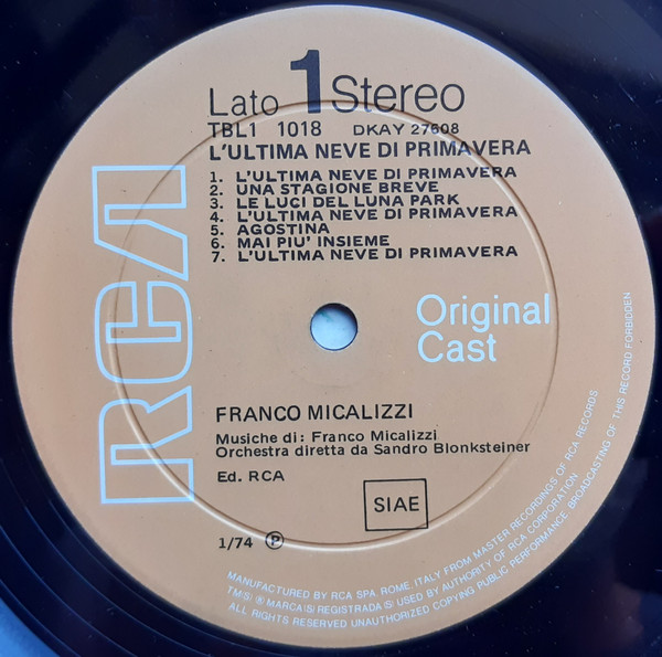 Franco Micalizzi - L'Ultima Neve Di Primavera (Colonna Sonora Originale Del Film) | RCA Original Cast (TBL 1-1018) - 3 Franco Micalizzi - L'Ultima Neve Di Primavera (Colonna Sonora Originale Del Film) | RCA Original Cast (TBL 1-1018) - 3