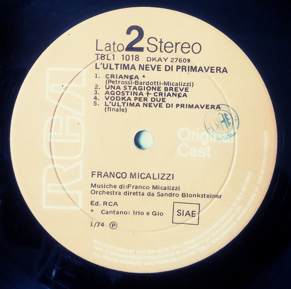 Franco Micalizzi - L'Ultima Neve Di Primavera (Colonna Sonora Originale Del Film) | RCA Original Cast (TBL 1-1018) - 4 Franco Micalizzi - L'Ultima Neve Di Primavera (Colonna Sonora Originale Del Film) | RCA Original Cast (TBL 1-1018) - 4