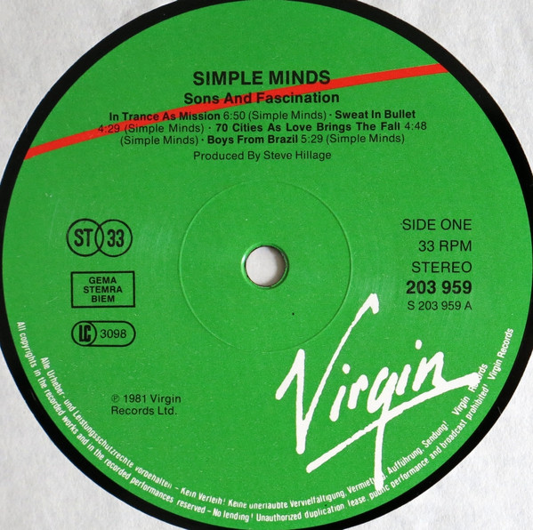 Simple Minds - Sons And Fascination | Virgin (203 959) - 3