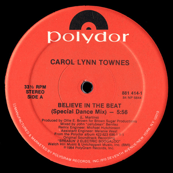 Carol Lynn Townes - Believe In The Beat | Polydor (881 414-1)