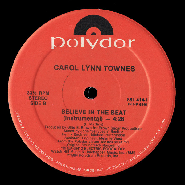 Carol Lynn Townes - Believe In The Beat | Polydor (881 414-1) - 2 Carol Lynn Townes - Believe In The Beat | Polydor (881 414-1) - 2