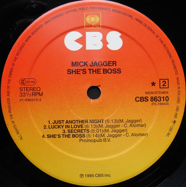 Mick Jagger - She's The Boss | CBS (CBS 86310)