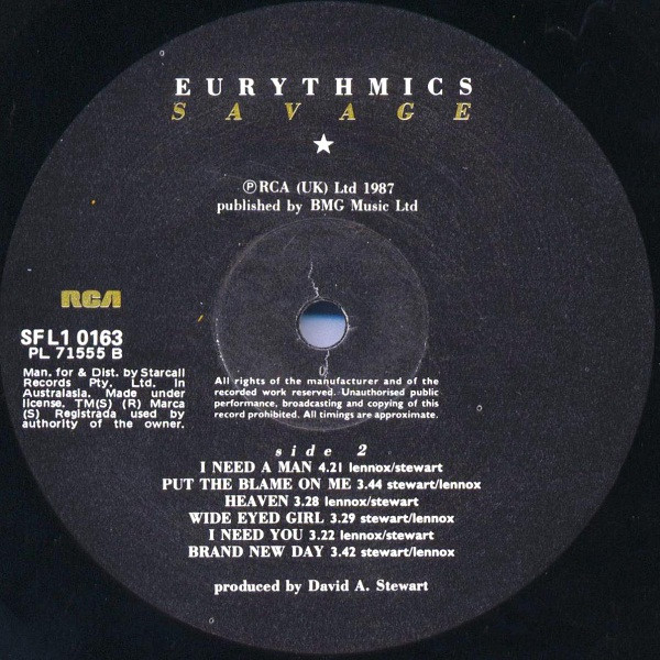 Eurythmics - Savage | RCA (SFL1 0163) - 4 Eurythmics - Savage | RCA (SFL1 0163) - 4