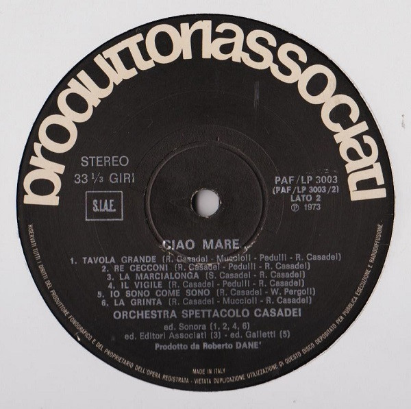 Orchestra Spettacolo Raoul Casadei - Ciao Mare | Produttori Associati (paf/lp 3003) - 4 Orchestra Spettacolo Raoul Casadei - Ciao Mare | Produttori Associati (paf/lp 3003) - 4