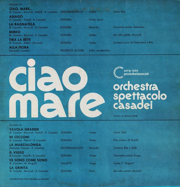 Orchestra Spettacolo Raoul Casadei - Ciao Mare | Produttori Associati (paf/lp 3003) - 2 Orchestra Spettacolo Raoul Casadei - Ciao Mare | Produttori Associati (paf/lp 3003) - 2