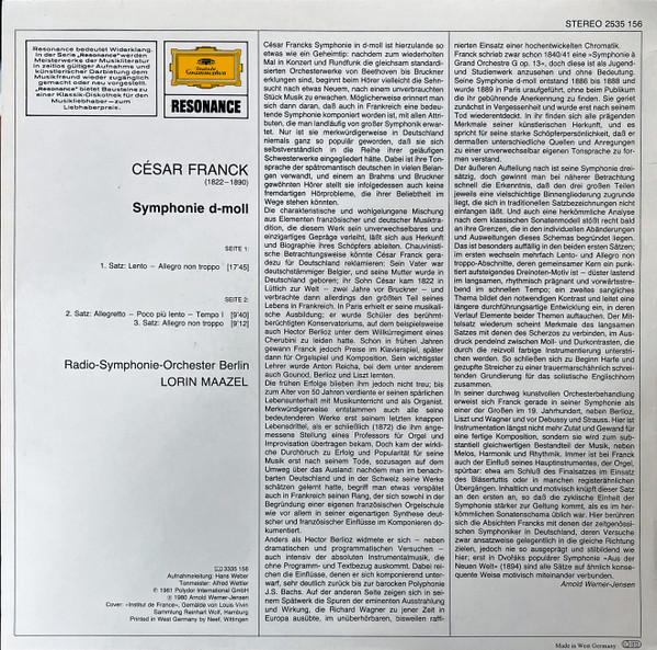 César Franck - Radio-Symphonie-Orchester Berlin , Lorin Maazel - Symphony D-moll | Deutsche Grammophon (2535 156) - 2
