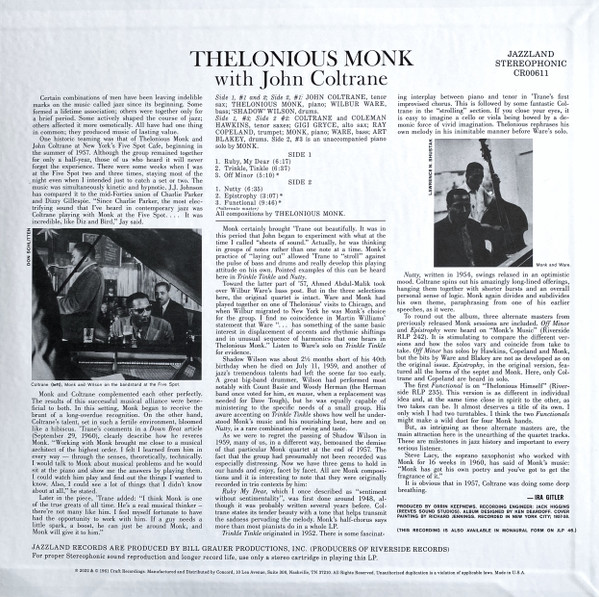 Thelonious Monk With John Coltrane - Thelonious Monk With John Coltrane | Jazzland (CR00611) - 2