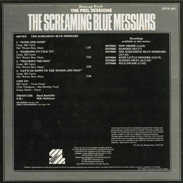 The Screaming Blue Messiahs - The Peel Sessions | Strange Fruit (SFPS003) - 2