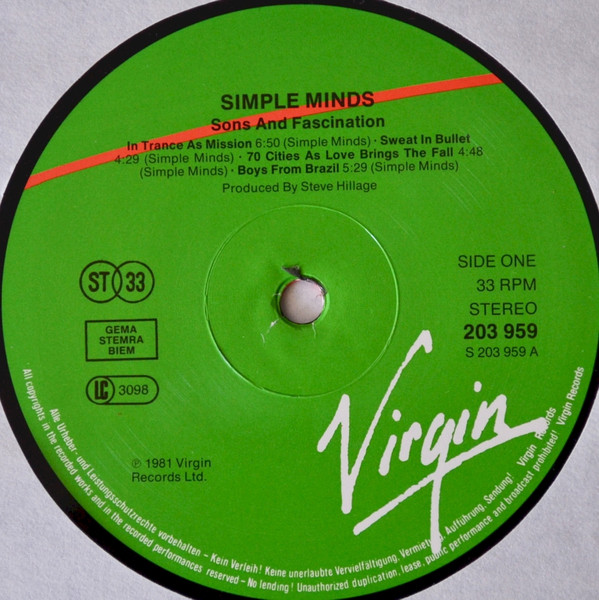 Simple Minds - Sons And Fascination | Virgin (203 959) - 4 Simple Minds - Sons And Fascination | Virgin (203 959) - 4