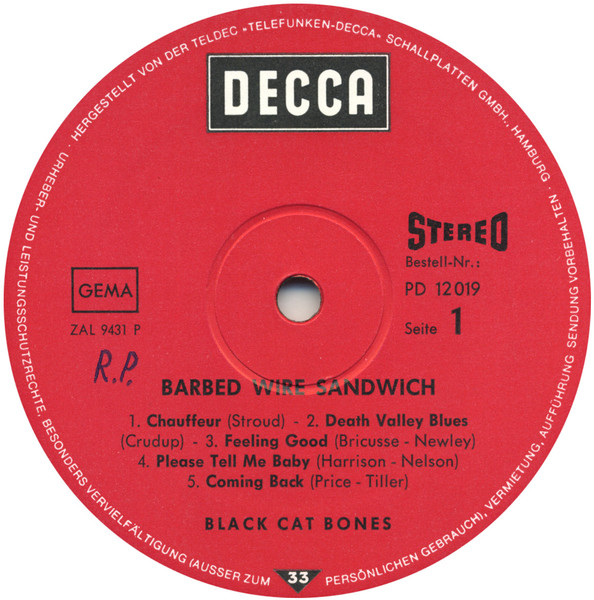 Black Cat Bones - Barbed Wire Sandwich | Decca (PD 12019) - 3 Black Cat Bones - Barbed Wire Sandwich | Decca (PD 12019) - 3