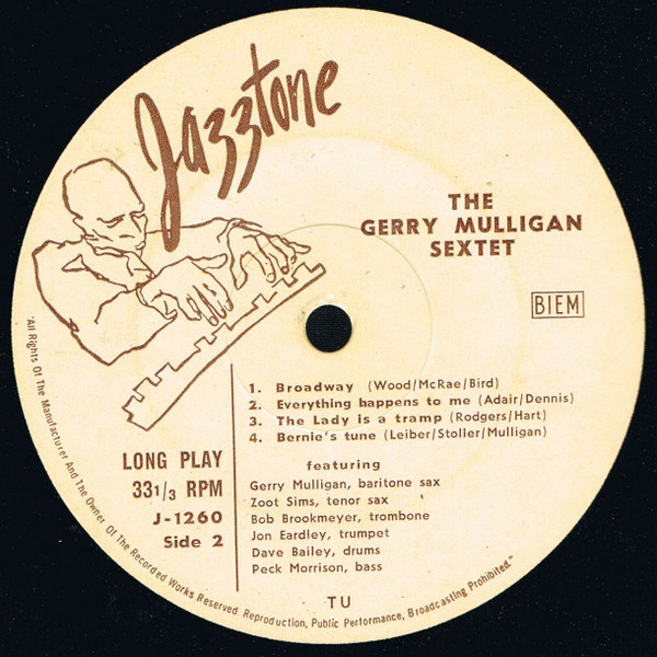 Gerry Mulligan - The Gerry Mulligan Sextet | Jazztone (J-1260) - 3