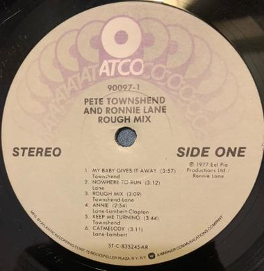 Pete Townshend • Ronnie Lane - Rough Mix | ATCO Records (7 90097-1-Y) - 3