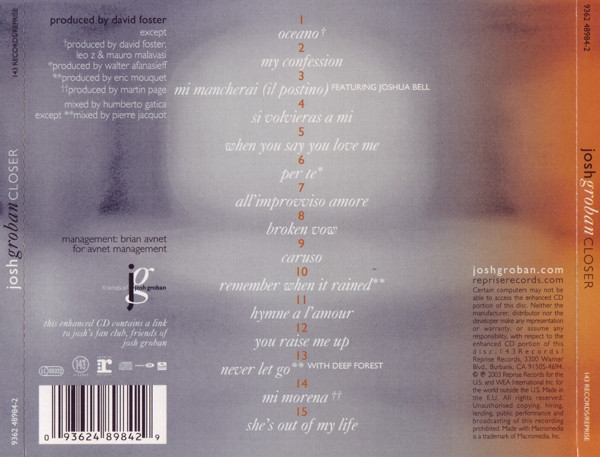 Josh Groban - Closer | 143 Records (9362 48984-2) - 2