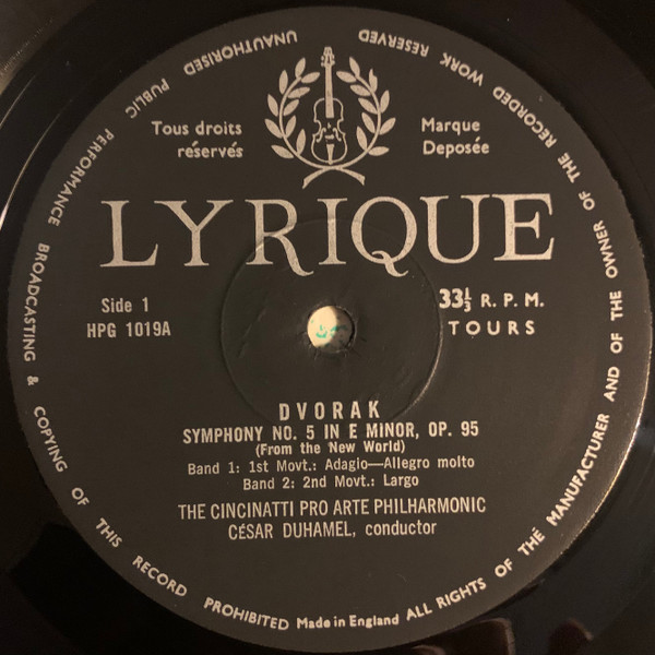 Antonín Dvořák , The Cincinatti Pro Arte Philharmonic , César Duhamel - Symphony No.5 In E Minor, Op. 95 (From "The New World") | Lyrique (HPG 1019) - 4