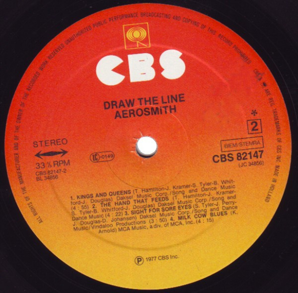 Aerosmith - Draw The Line | CBS (82147) - 3