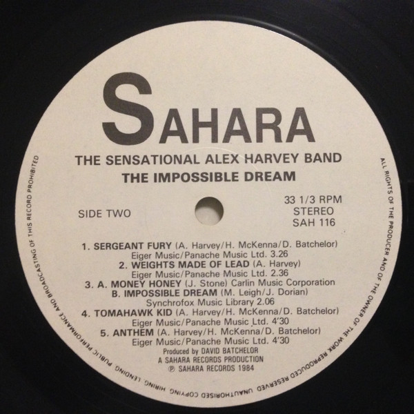 The Sensational Alex Harvey Band - The Impossible Dream | Sahara Records (SAH 116) - 4