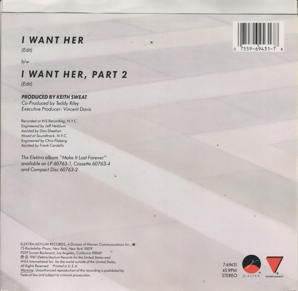 Keith Sweat - I Want Her | Elektra (7-69431) - 2