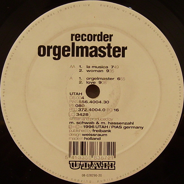 Recorder - Orgelmaster | Utah (DIS 004) - 2