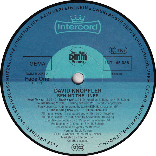 David Knopfler - Behind The Lines | Intercord (INT 145.086) - 3