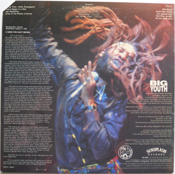 Big Youth - Live At Reggae Sunsplash | Sunsplash Records (RS 8905) - 2 Big Youth - Live At Reggae Sunsplash | Sunsplash Records (RS 8905) - 2