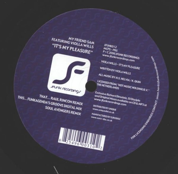 My Friend Sam Featuring Viola Wills - It's My Pleasure | J:Funk Recordings (J:FUNK012) - main