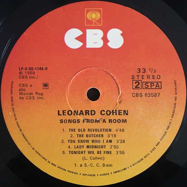 Leonard Cohen - Songs From A Room | CBS (63587) - 4