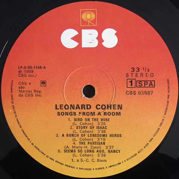 Leonard Cohen - Songs From A Room | CBS (63587) - 3